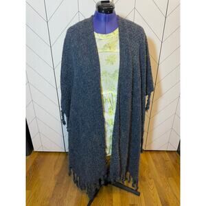 Do Everything in Love Free People Womens One Size Blue Fuzzy Fringe Poncho Cape